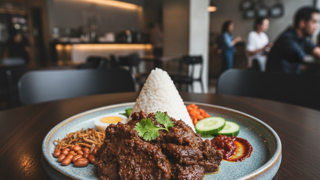 modern-cafe-gourmet-nasi-lemak-with-wagyu-beef-rendang-and-elegant-plating