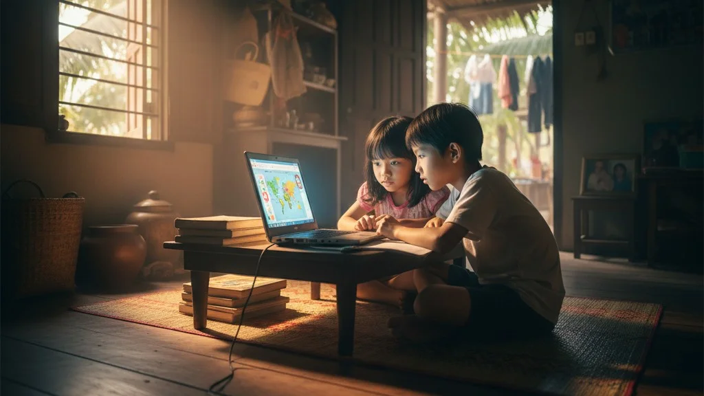 malaysian-children-sharing-laptop-digital-divide-education-inequality