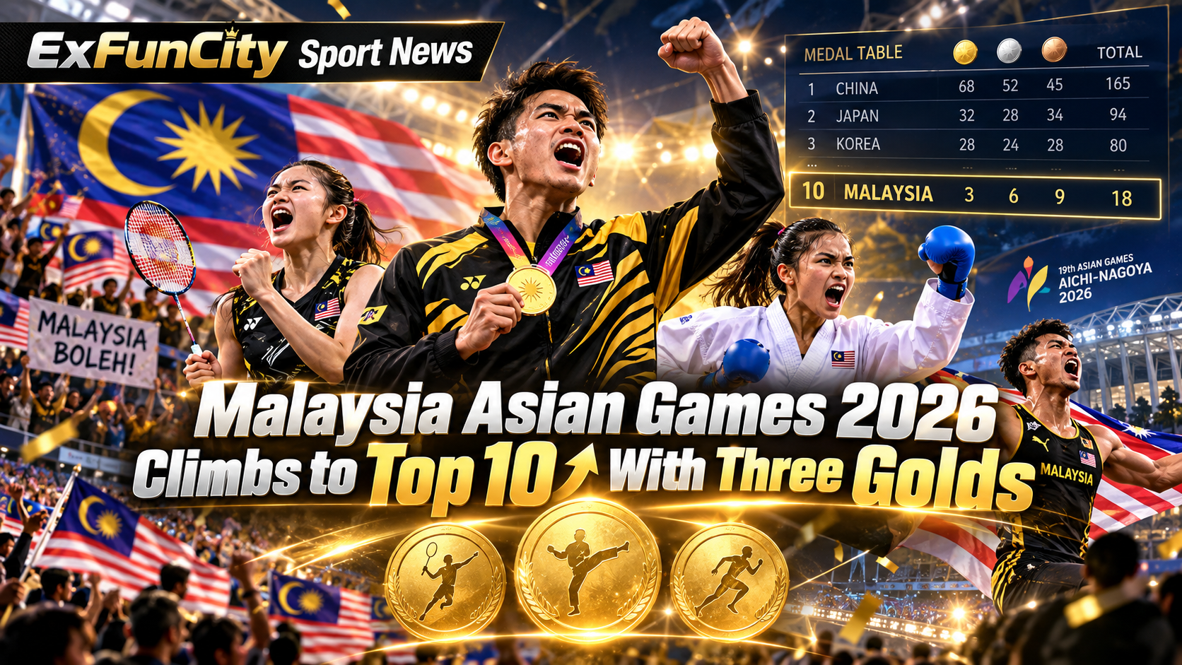 Malaysia Asian Games 2026: Three Golds, Top 10 Finish