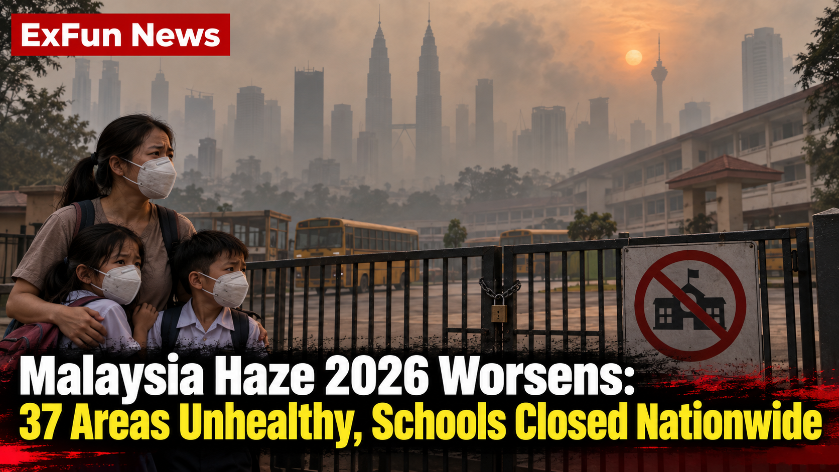 ExfunCity News | Malaysia Haze 2026 Worsens: 37 Areas Unhealthy, Schools Closed Nationwide