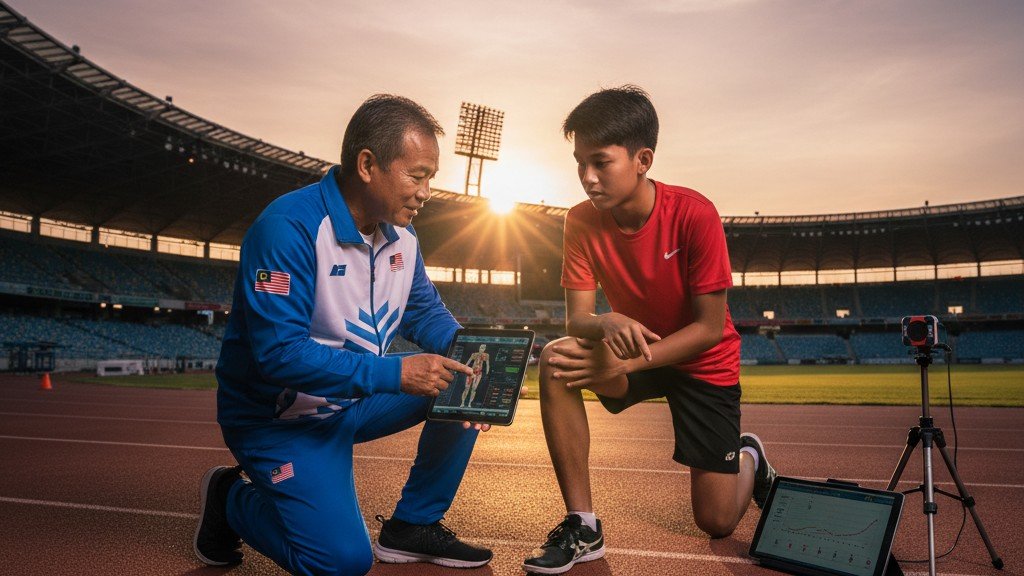 malaysian-coach-mentoring-young-student-athlete-at-stadium-sidelines