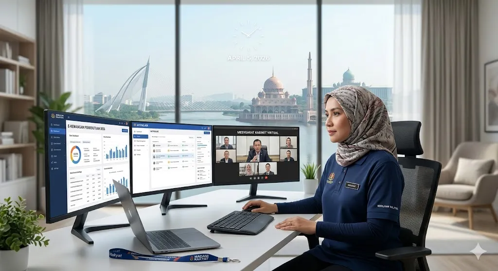 A 2026 visualization of the new civil service work-from-home initiative in Malaysia.