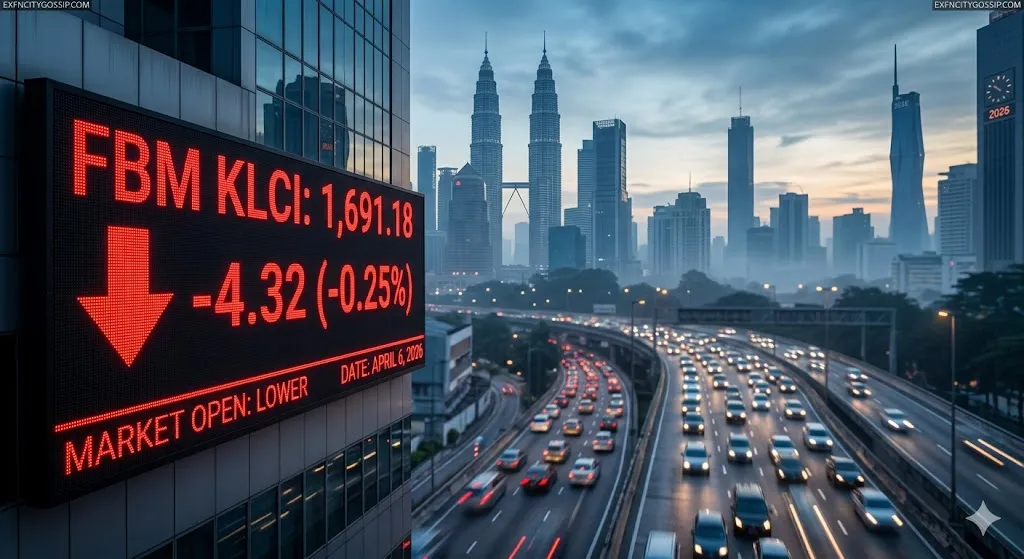 Bursa Malaysia's FBM KLCI opening lower on April 6, 2026, due to West Asia geopolitical tensions.
