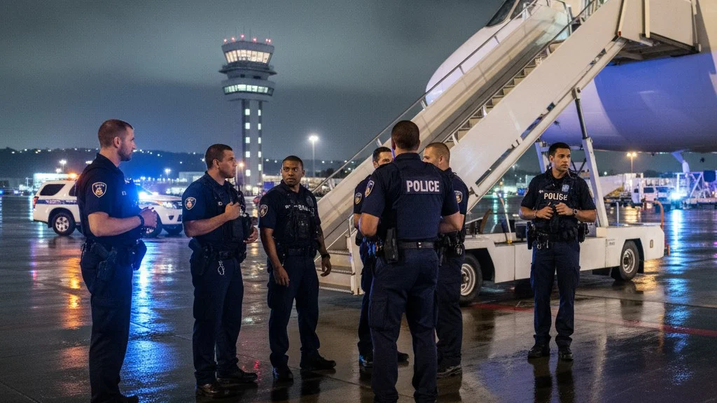 local-police-boarding-aircraft-at-tahiti-airport-night