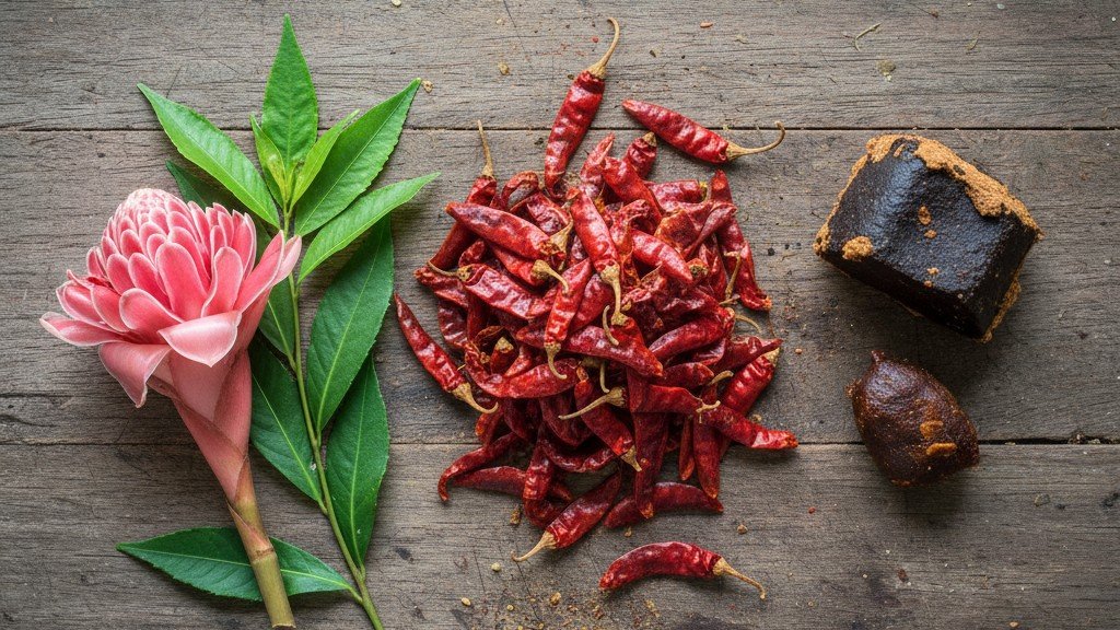 bahan-kisar-asam-pedas-cili-kering-bunga-kantan-daun-kesum