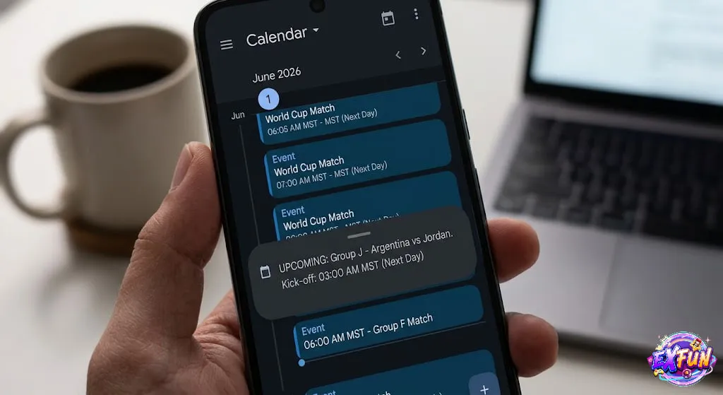 Digital calendar with World Cup 2026 fixtures set to Malaysia Time Zone MST