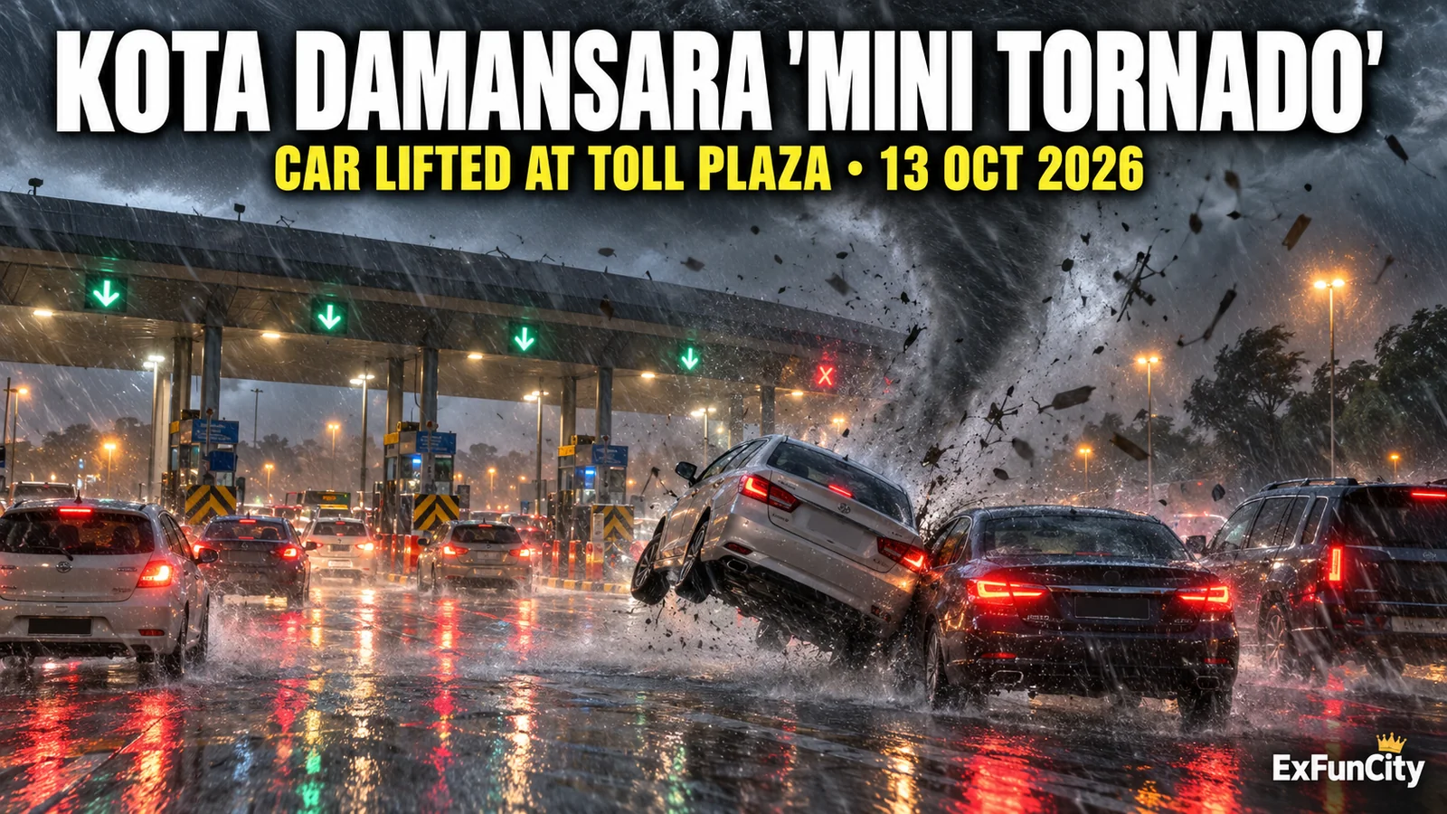 Kota Damansara Mini Tornado: Car Lifted at Toll Plaza