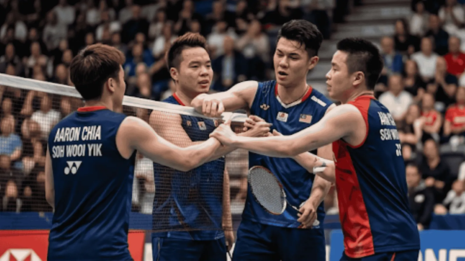 Aaron Chia and Soh Wooi Yik in intense doubles match action.