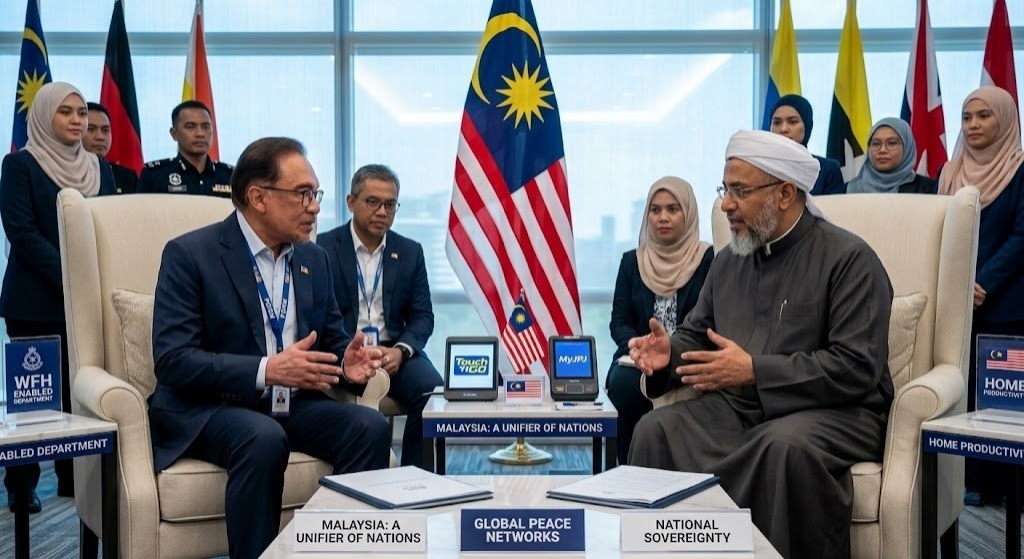 respectful conversation between PM Anwar Ibrahim and Sheikh Muhammad Al-Hasan Al-Diddu inside the Prime Minister’s Office in Putrajaya.