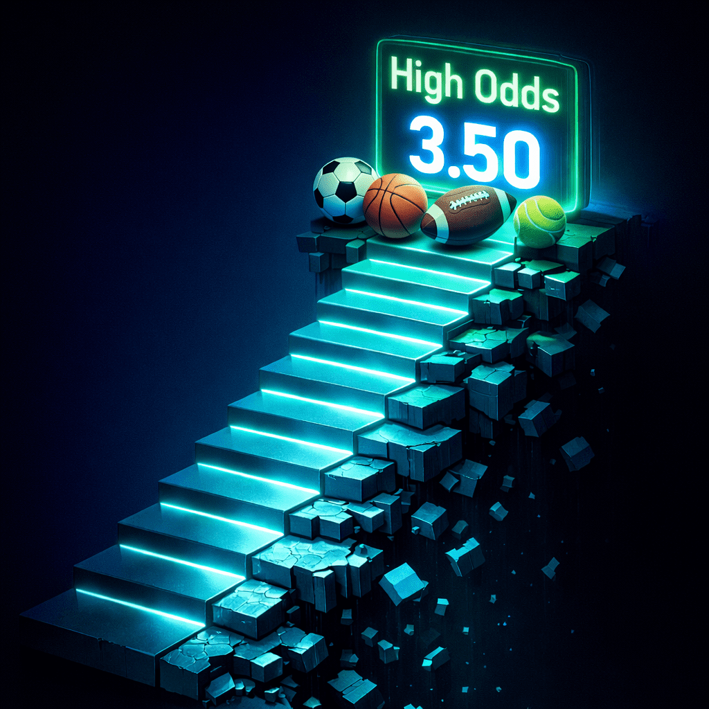 Conceptual 3D render of a digital betting trap showing crumbling stairs toward high odds.