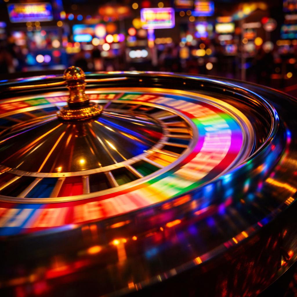 Spinning colorful casino wheel representing high-volatility game shows.